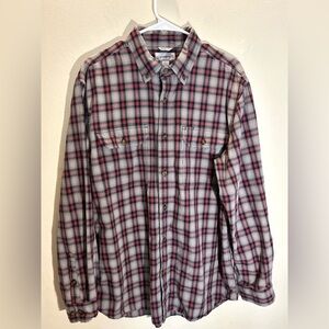 Carhartt Relaxed Fit Cotton Fort Plaid Long Sleeve Shirt Large Red/Gray